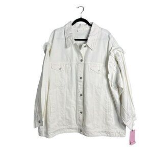 NWT Avec Les Filles‎ Ruffle Sleeve Denim Jean Jacket White Spring Plus Size 2X
